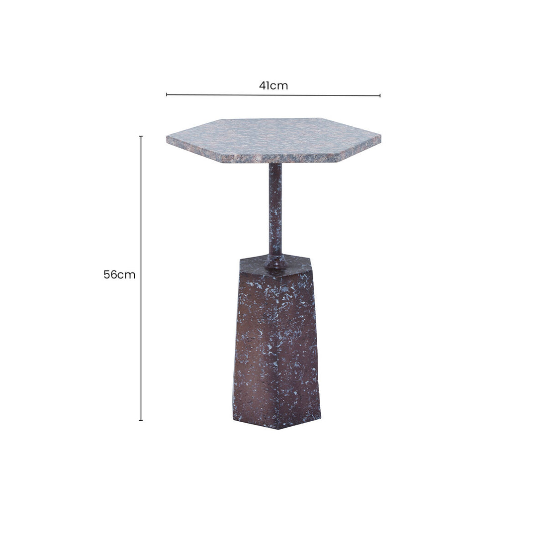 Handcrafted Grey and Brown Marble Hexagon Side Table with Matching Geometric Base, Inventivo