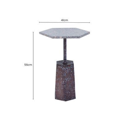 Handcrafted Grey and Brown Marble Hexagon Side Table with Matching Geometric Base, Inventivo