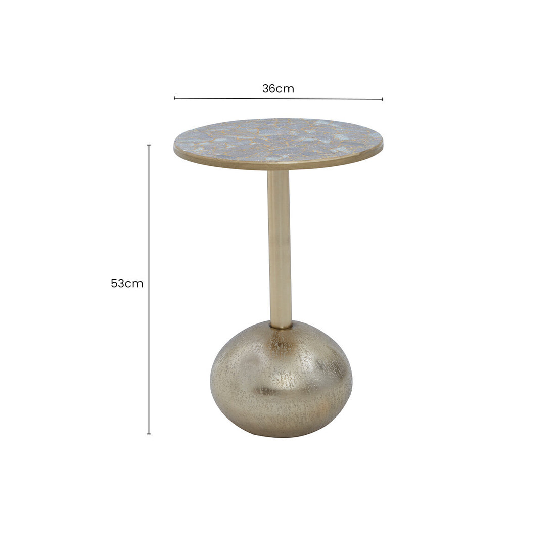Geometric Mosaic Top Gold Finish Side Table with Slim Column and Round Base, Inventivo