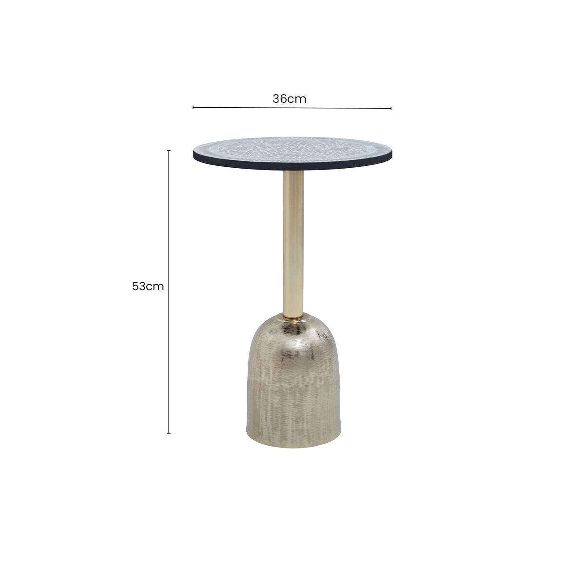 Geometric Mosaic Accent Side Table with Slim Gold Cylindrical Pedestal Base, Inventivo