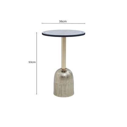 Geometric Mosaic Accent Side Table with Slim Gold Cylindrical Pedestal Base, Inventivo