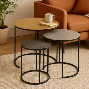 Elias Gold Silver and Black Hammered Metal Set of 3 Nesting Tables