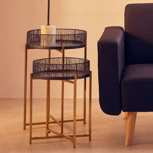 Set of 2 Black Wire and Gold Metal Frame Nesting Tables, Enzo