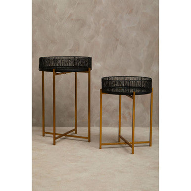Enzo Set Of Two Black Wire And Gold Frame Tables
