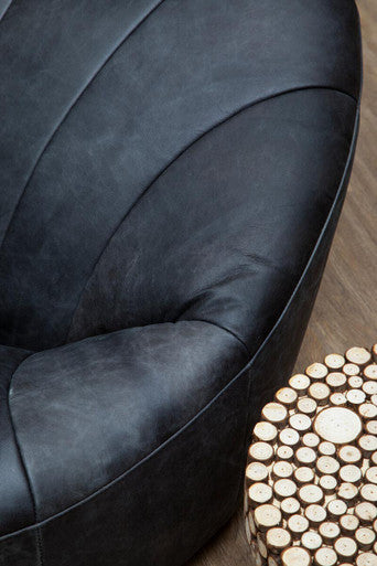 Hoxton Antique Black Leather Lounge Cocoon Chair - Image 8