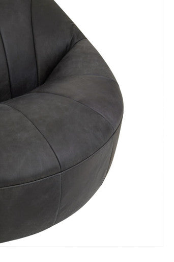 Hoxton Antique Black Leather Lounge Cocoon Chair - Image 9
