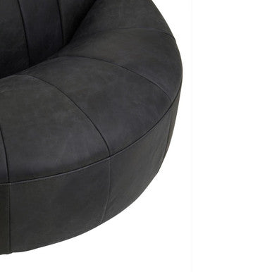 Hoxton Antique Black Leather Lounge Cocoon Chair - Image 10