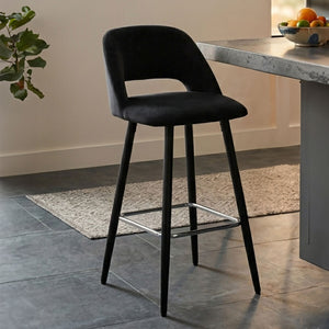 Warren Black Velvet Bar Chair with Silver Finish Footrest