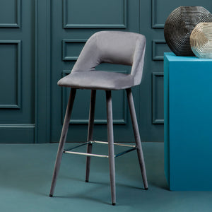 Warren Grey Velvet Bar Chair with Silver Finish Footrest