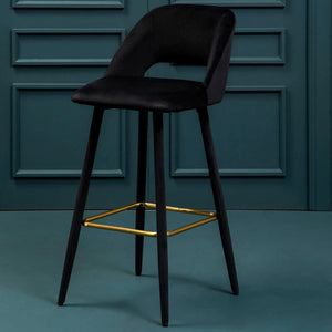 Warren Black Velvet Bar Chair with Gold Finish Footrest