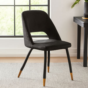 Warren Black Velvet Dining Chair with Gold Finish Tips