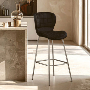 Warton Black Velvet Quilted Bar Chair