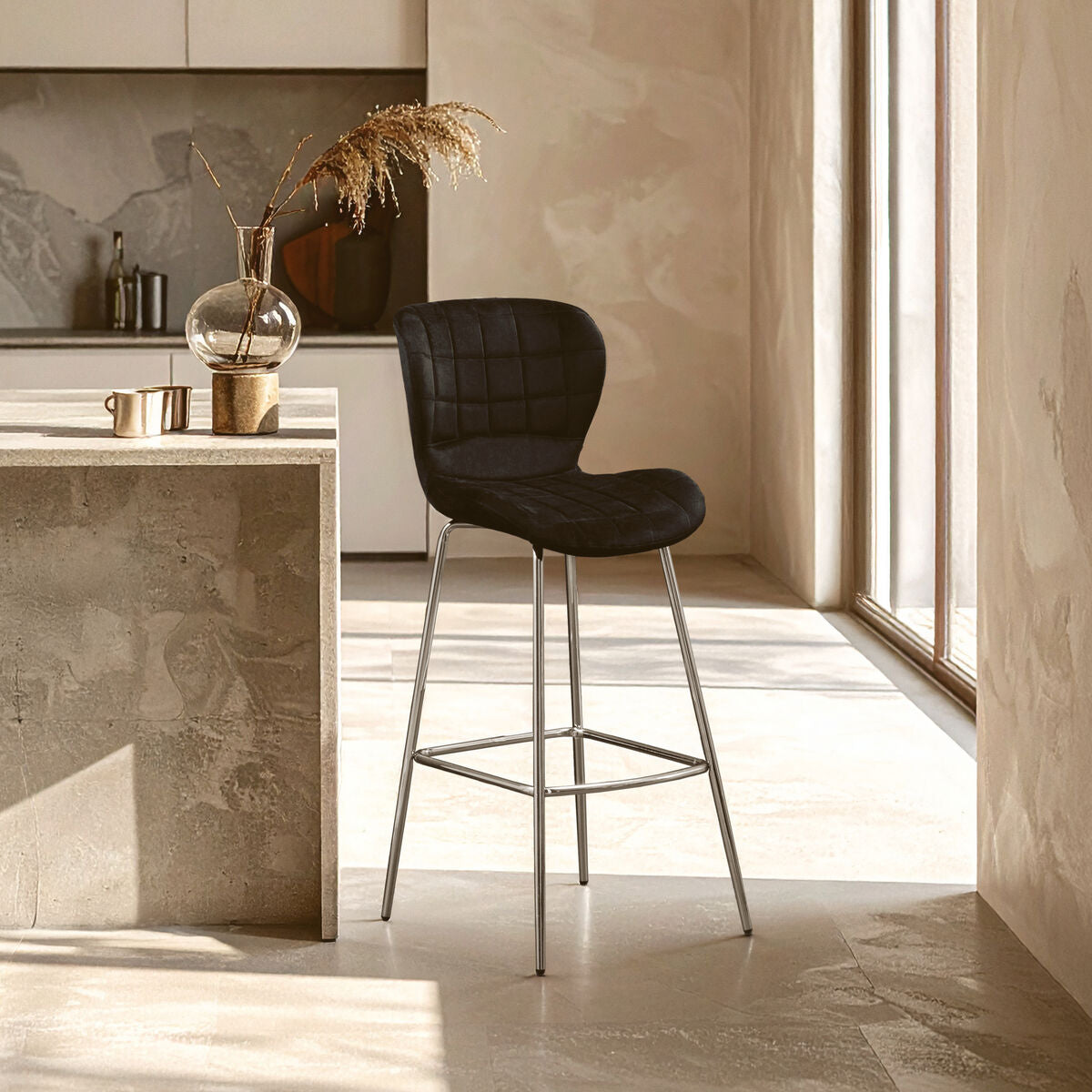 Warton Black Velvet Bar Chair