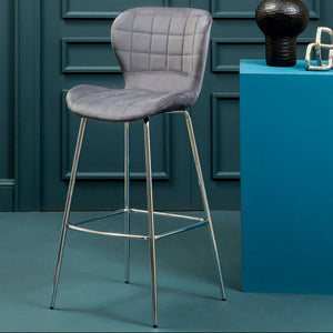 Warton Grey Velvet Quilted Bar Chair