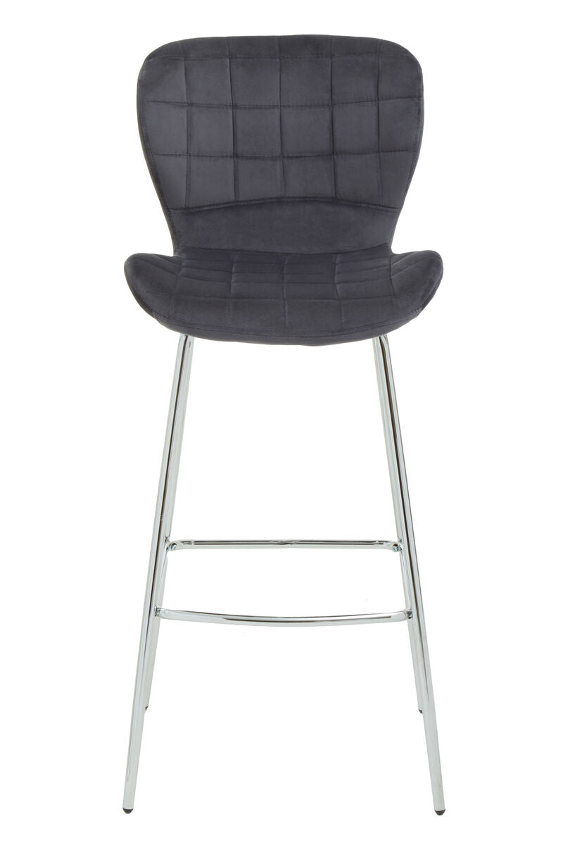 Dark gray bar stool with quilted backrest on a white background