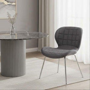 Warton Grey Velvet Quilted Dining Chair