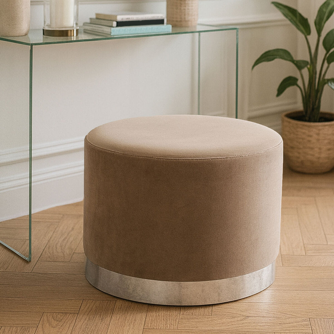 Hagen Mink And Silver Round Stool