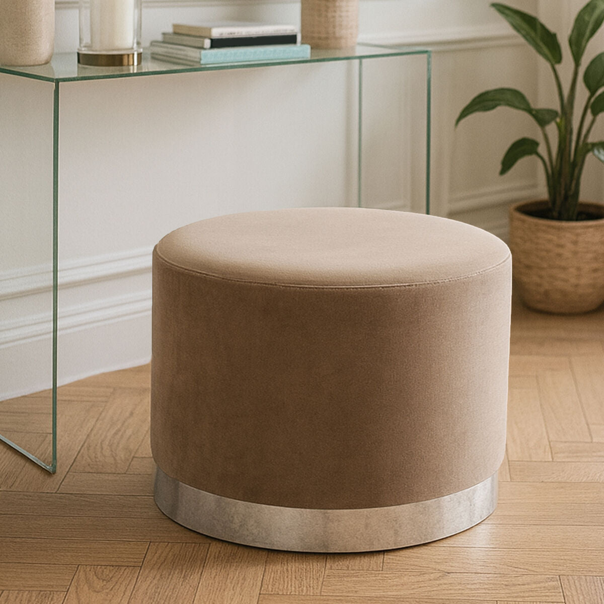 Hagen Mink And Silver Round Stool