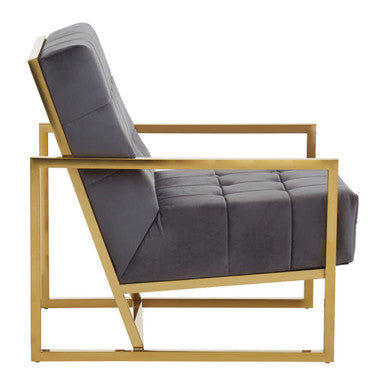 Hana Grey Velvet Chair With Gold Frame