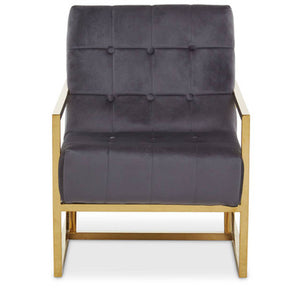 Hana Grey Velvet Button Tufted Chair with Gold Finish Frame