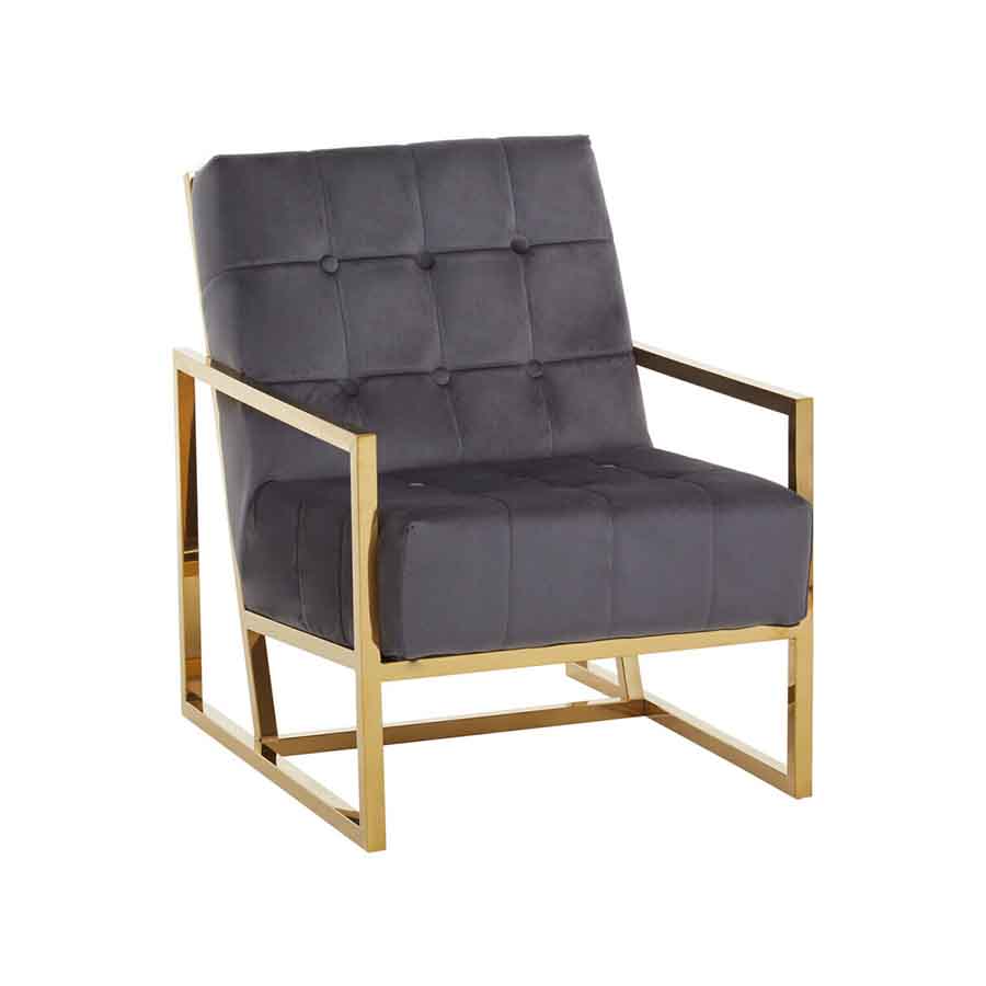 Hana Grey Velvet Chair With Gold Frame