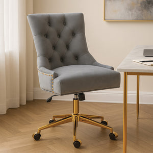 Anita Grey Velvet and Gold Base Home Office Chair