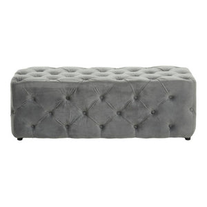 Alea Grey Velvet Button Tufted Bench