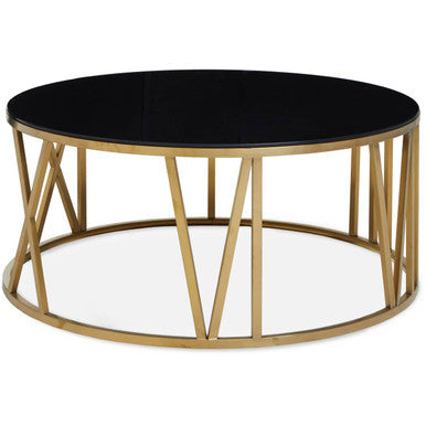 Alana Round Coffee Table with Gold Frame and Black Glass
