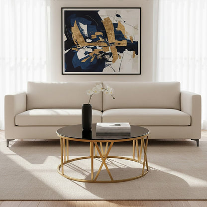 Alana Round Coffee Table with Gold Frame and Black Glass