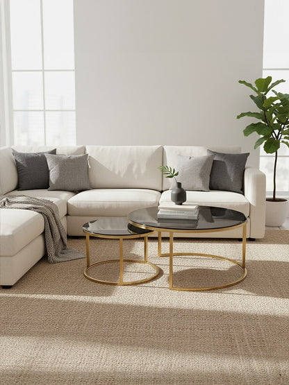 Alana Set of 2 Gold and Black Round Nesting Coffee Tables