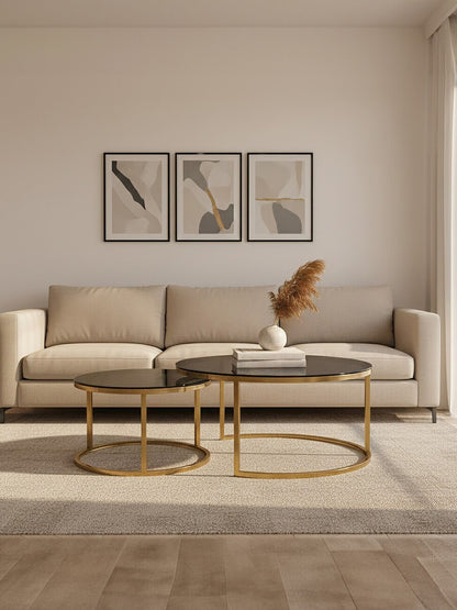 Alana Set of 2 Gold and Black Round Nesting Coffee Tables