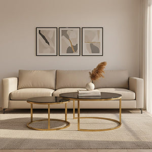 Alana Set of 2 Gold and Black Round Nesting Coffee Tables
