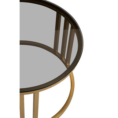 Alana Set of 2 Gold Base and Glass Top Round Nesting Coffee Tables