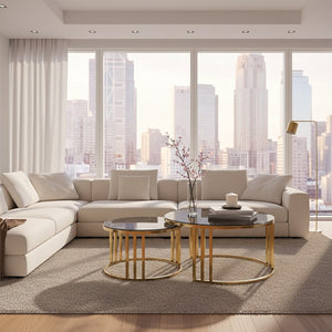 Alana Set of 2 Gold Base and Glass Top Round Nesting Coffee Tables