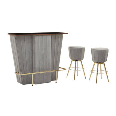 Sinatra Bar And Grey Velvet Stools Set