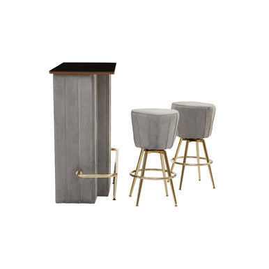 Sinatra Bar And Grey Velvet Stools Set