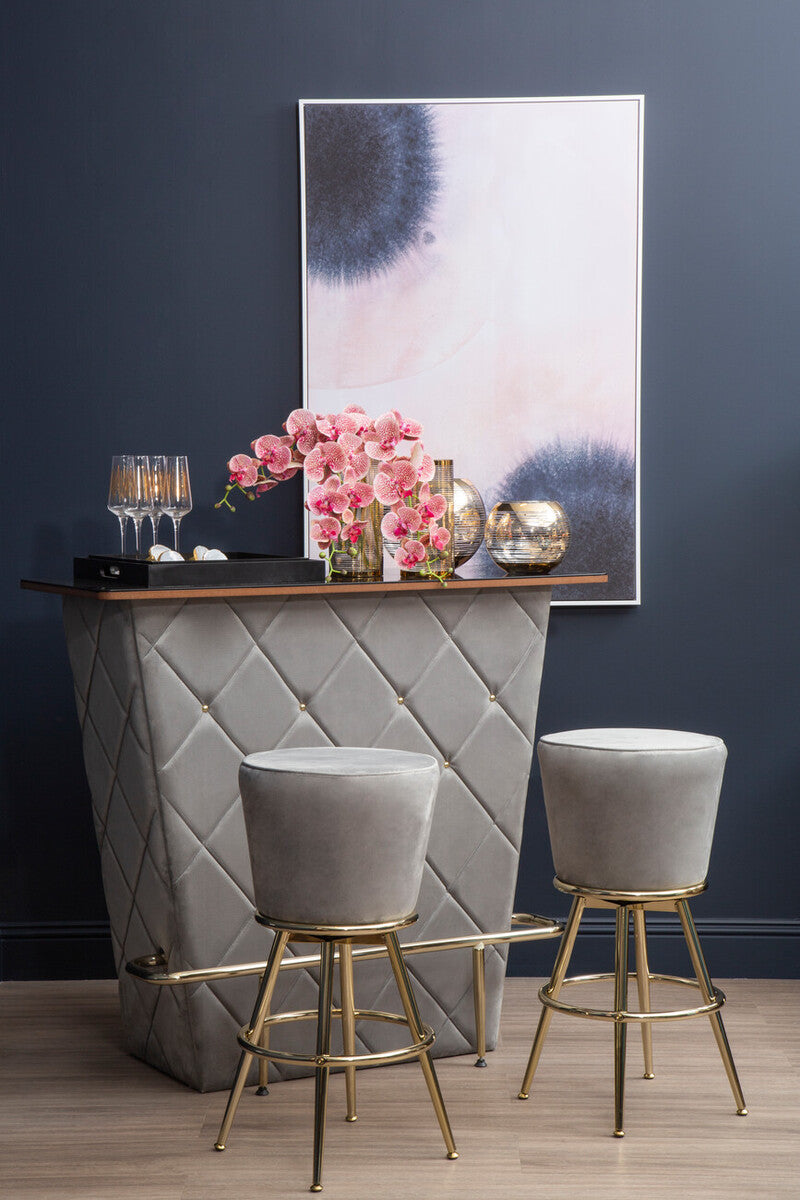 Presley Bar And Grey Velvet Stools Set