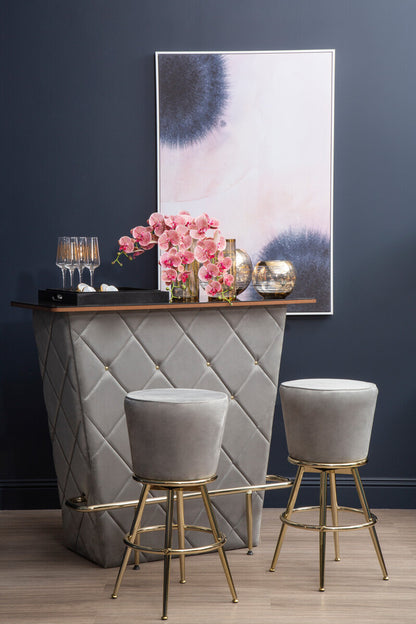 Presley Bar And Grey Velvet Stools Set