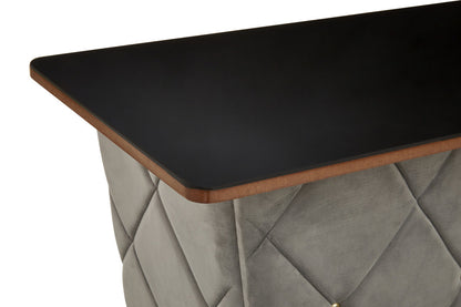 Presley Bar And Grey Velvet Stools Set