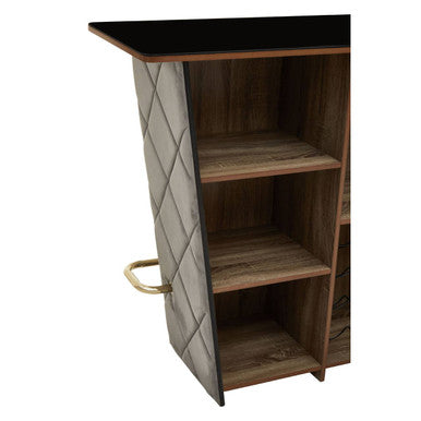 Presley Bar And Grey Velvet Stools Set