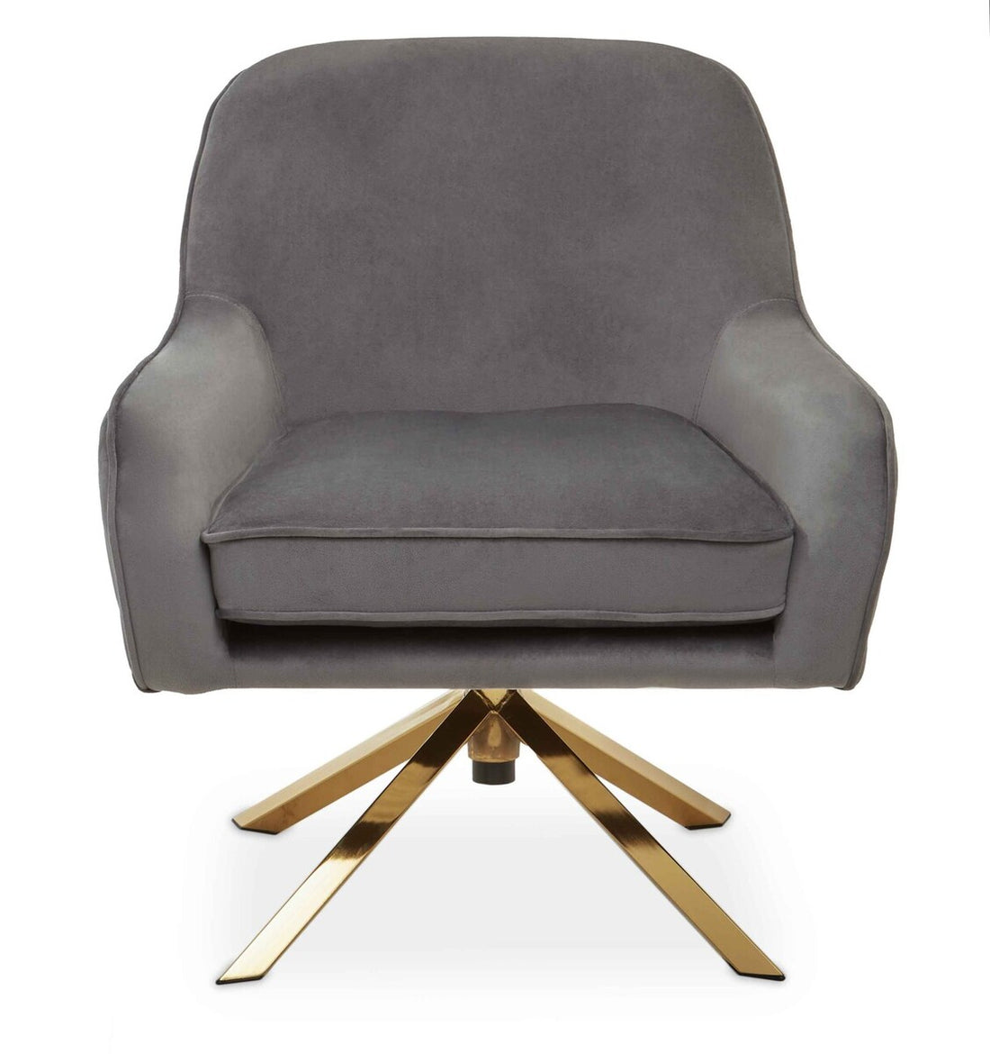 Gray armchair with gold metal legs on a white background