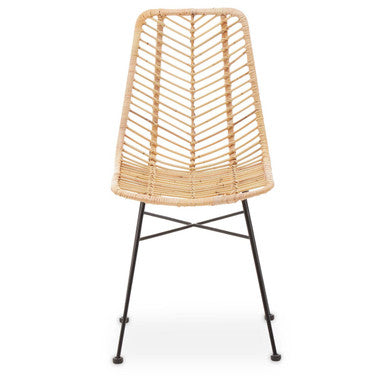 Wicker chair with black metal legs on a white background