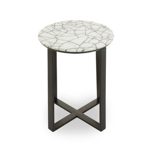 Marmara Marble Top Side Table With Black Iron Stand