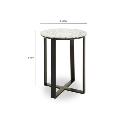 Marble Top Side Table With Black Iron Stand, Marmara