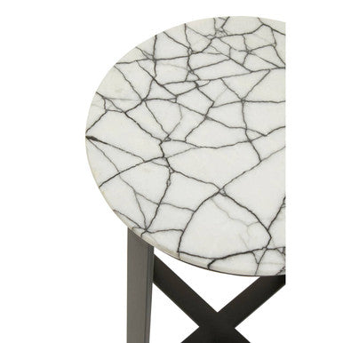 Marmara Marble Top Side Table With Black Iron Stand