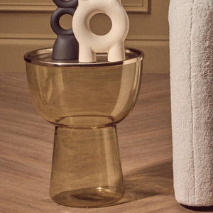 Retro Amber Glass Side Table with Gold-Tone Metal Frame, Martini