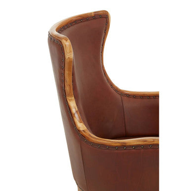 Kendari Brown Cow Leather and Teak Wood Frame Chair - Image 5
