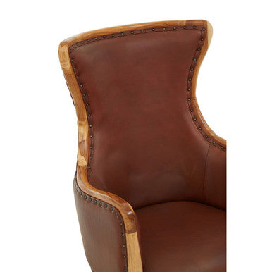 Kendari Brown Cow Leather and Teak Wood Frame Chair - Image 6