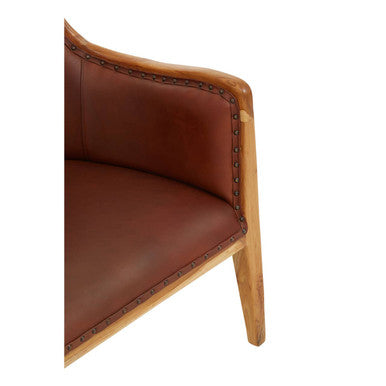Kendari Brown Cow Leather and Teak Wood Frame Chair - Image 7