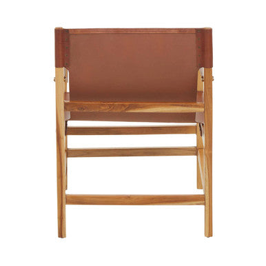 Kendari Light Brown Leather And Teak Wood Chair - Image 4